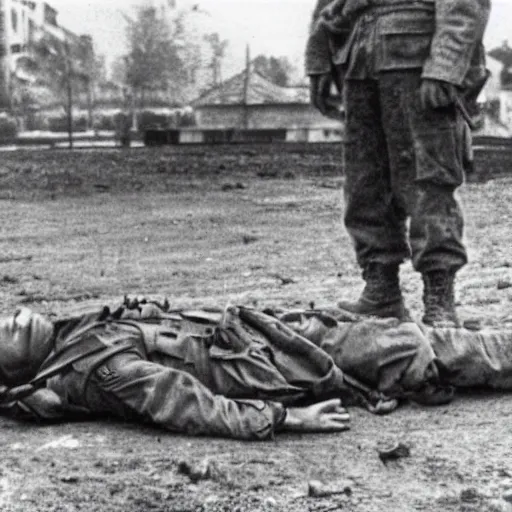 Image similar to photo of a dead american soldier during world war 2