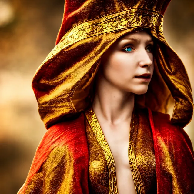 Image similar to beautiful elf with ornate robes, highly detailed, 8 k, hdr, smooth, sharp focus, high resolution, award - winning photo