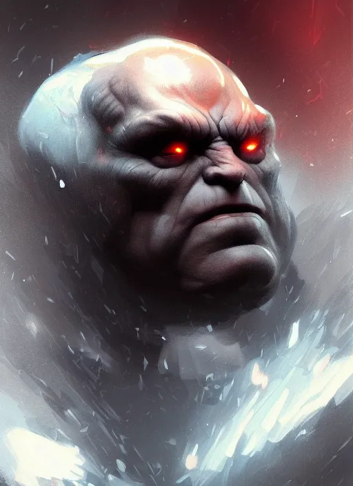 Image similar to very detailed masterpiece painting of darkseid from dc comics, portrait, artstation, concept art by greg rutkowski