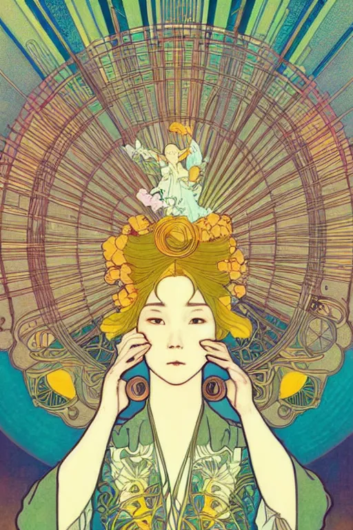 Image similar to phoenix, victo ngai style, alfons mucha style, ， from china, style of studio ghibli, chinese style