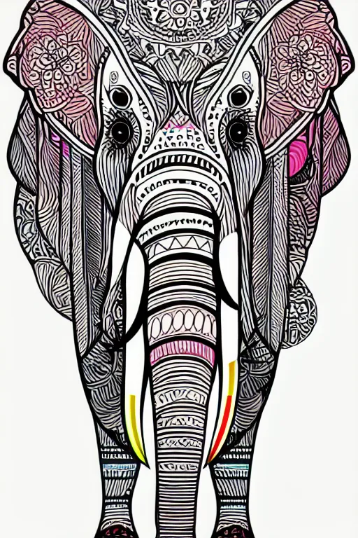 Image similar to minimalist boho style art of a colorful elephant, illustration, vector art