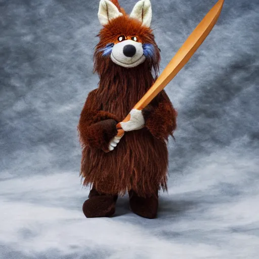 Prompt: photorealistic real life foxfolk wizard druid as a very fancy and very adorable and lovable furry muppet plush wearing a fancy elven cloak and holding a sentient scimitar, photography, national geographic, sesame street