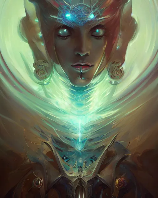 Image similar to portrait of a beautiful cybernetic emanation from angelarium, by pete mohrbacher and artgerm and wlop, digital art, highly detailed, intricate, fantasy, mystical, Trending on Artstation HQ, deviantart, unreal engine, 4K UHD image