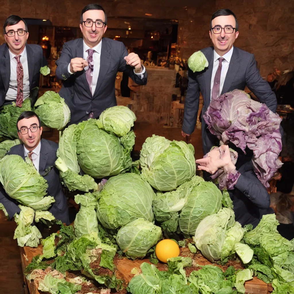 Prompt: john oliver and a head of cabbage throwing a birthday party