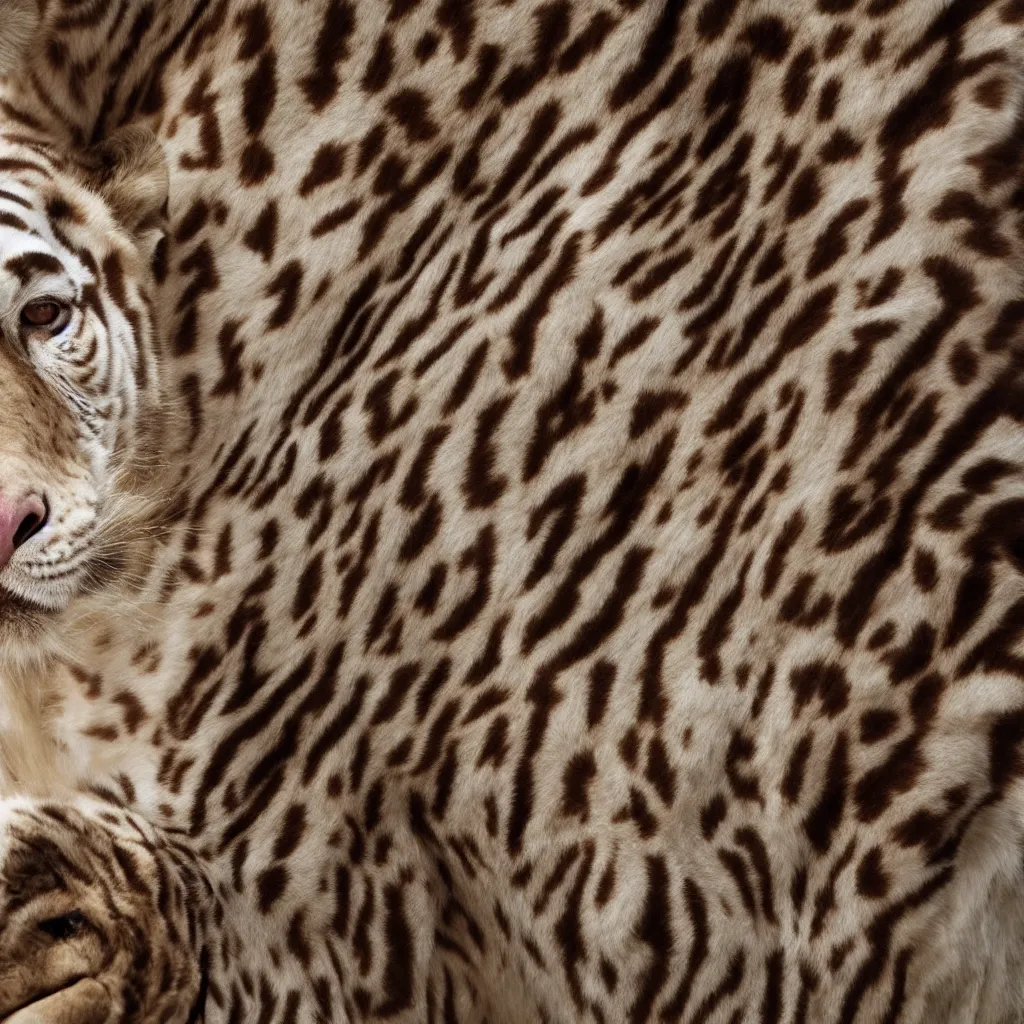 Image similar to combined skin texture of an albino giraffe and bengal tiger, 4k