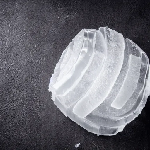 Image similar to a clear ice sculpture of a burger made entirely of ice, 4 k