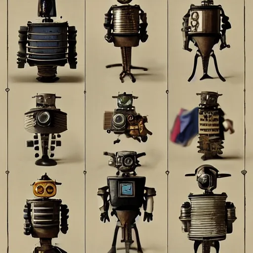 Prompt: portraits of an anthropomorphic steampunk robots by Louis Daguerre