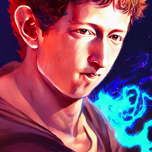 Prompt: anime portrait of Mark Zuckerberg as a shaman yedi using dark force to eliminate trump as an anime antagonist by Stanley Artgerm Lau, WLOP, Rossdraws, James Jean, Andrei Riabovitchev, Marc Simonetti, and Sakimichan, trending on artstation