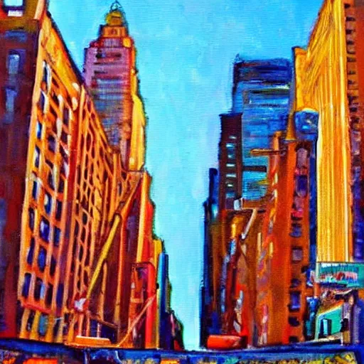 Image similar to sunny new york in the morning, painting, happiness