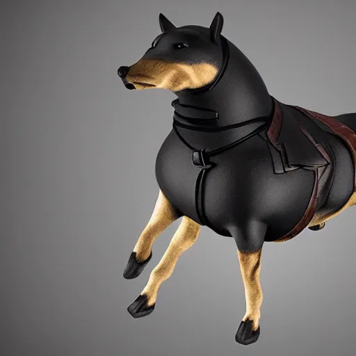 Prompt: fat armoured dog riding a horse