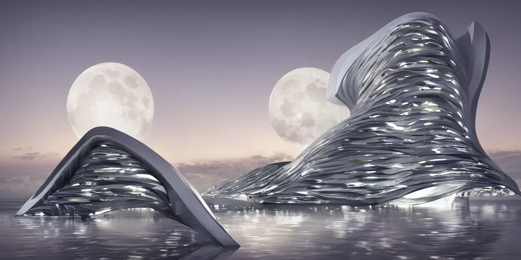 Image similar to fantasy city with moon by zaha Hadid trending on artsation