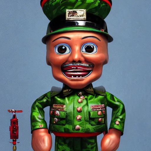 Image similar to portrait of tin toy army general with maniacal smile, 5 star general by mark ryden, breathtaking, 8 k resolution, extremely detailed, beautiful