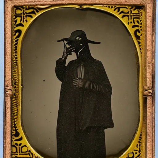 Prompt: A Mesopotamian plague doctor, ambrotype