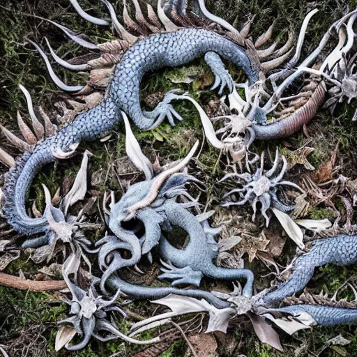 Prompt: A dragons hoard overgrown by nature,