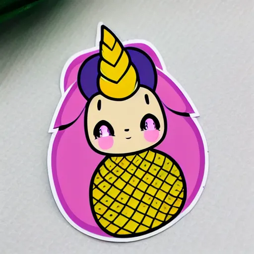 Prompt: die cut sticker of anime chibi kawaii cute pineapple unicorn