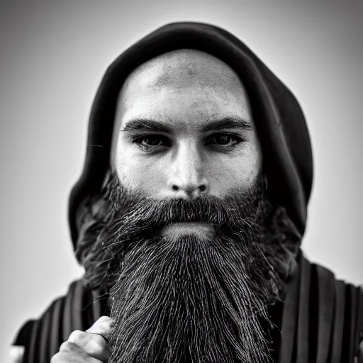 Prompt: portrait of a bearded dragonborn in modern garb, black and white photography, 4K