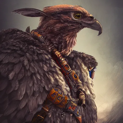 Image similar to buzzard warrior, digital art, artstation, high detail, centered, masterpiece, award - winning, coherent, hdr