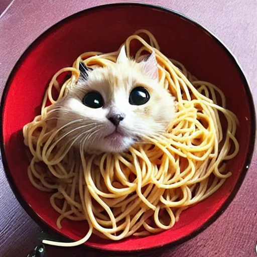 Prompt: A spaghetti dish that looks like a cat