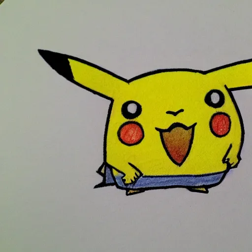 Prompt: pikachu badly drawn with crayons by a 2 years old