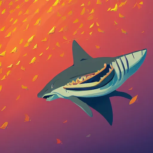 Prompt: broken orange and white striped traffic cone filled with shark teeth, ocean background detailed atmospheric - ron cheng & alphonse mucha, highly detailed, digital painting, ray tracing, concept art, illustration, smooth sharp focus, intricate, symmetry, artstation,