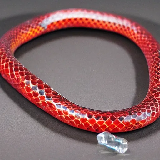 Image similar to red crystal snake with an open mouth and crystal fangs, highly detailed, fantasy, dnd