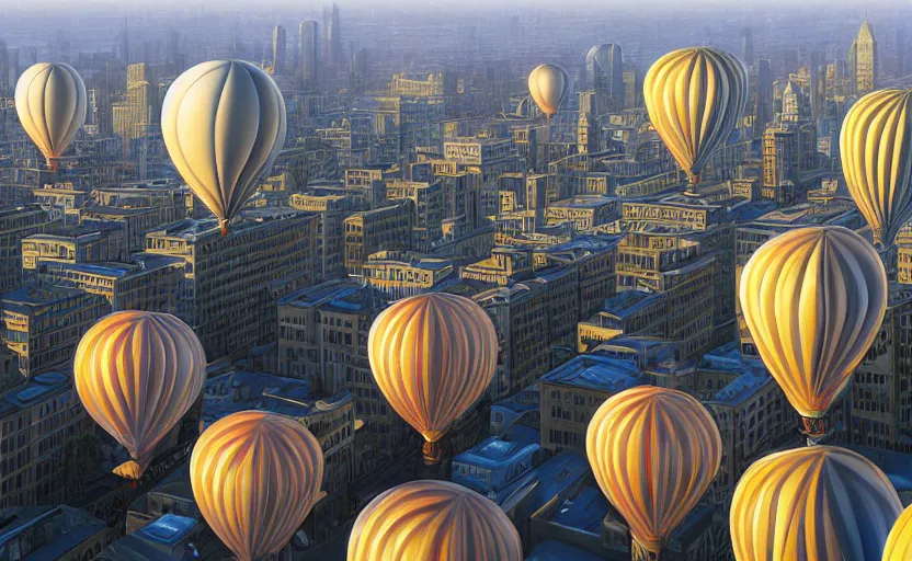 Image similar to hyperdetailed baloons made of liquid chrome floating over a cityscape at golden hour, by vladimir kush, by jeff koons, 8k resolution, realistic shadows, rendered in octane, hyperdetailed, meticulous, intricate