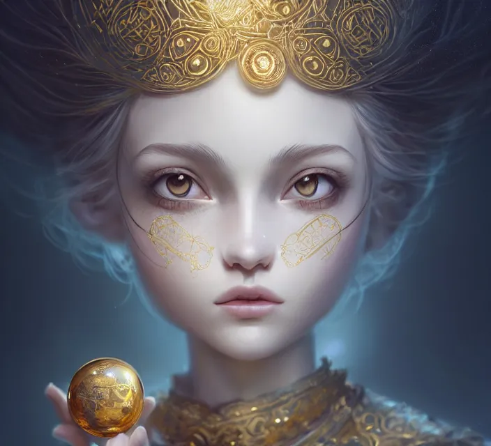 Prompt: cute anthropomorphic treasure by charlie bowater and anna dittmann and artgerm and clemens ascher, portrait, intricate, elegant, gold mist, product shot, macro, symmetrical face, highly detailed, dramatic lighting, sharp focus, octane render, trending on artstation, artstationhd, artstationhq, unreal engine, 4 k, 8 k