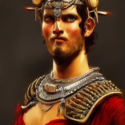 Image similar to portrait of an ancient roman character in incredible rich ornate armor, by ilya kuvshinov, by thomas lawrence, by bayard wu, trending on artstation, emerald, masterpiece