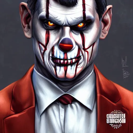 Image similar to a realistic digital painting portrait of bolsonaro as a zombie clown by artgerm