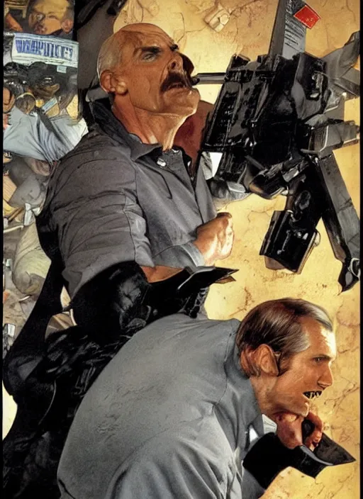 Image similar to christian bale as john preston vs father in 2002 movie equilibrium, by norman rockwell and jason fabok and tom lovell and frank schoonover and dean cornwell and jack kirby