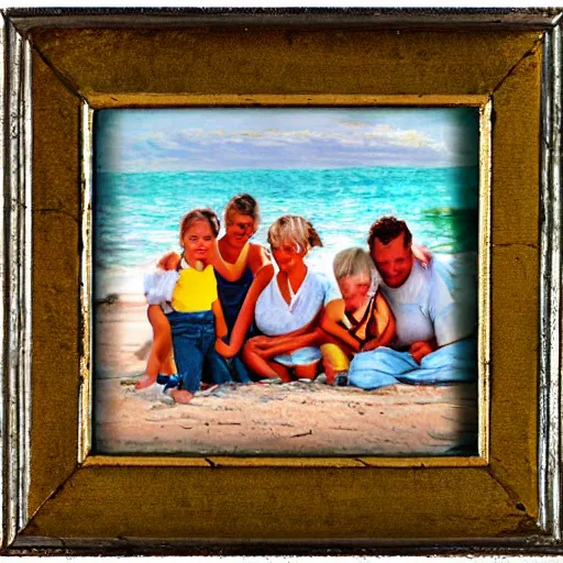 Image similar to family on the beach, early twenty century, hand painted photo