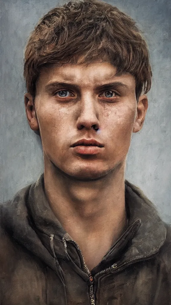 Prompt: heroic portrait of a young ukrainian man. art by denys tsiperko and bogdan rezunenko, hyperrealism