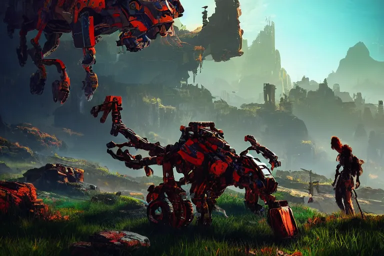 Image similar to scrapper machine mecanical creature robot of horizon forbidden west horizon zero dawn bioluminiscence global illumination ray tracing hdr fanart arstation by ian pesty and alena aenami artworks in 4 k