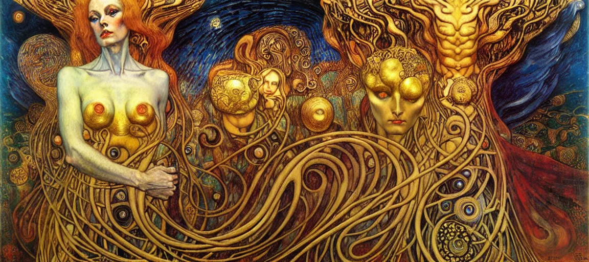 Image similar to Divine Chaos Engine by Karol Bak, Jean Delville, William Blake, Gustav Klimt, and Vincent Van Gogh, symbolist, visionary