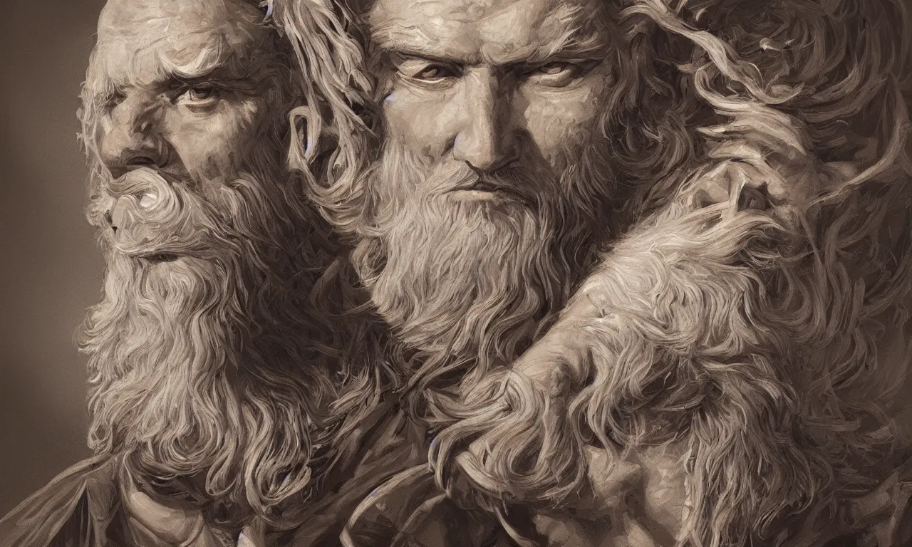 Image similar to zeus, portrait, illustration painting, oil on canvas, intricate, detailed illustration, hd, digital art, overdetailed art, concept art, detailed, illustration painting by antoni tudisco, digital art, overdetailed art, concept art,