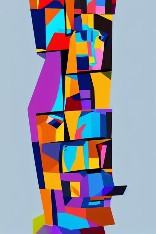 Image similar to abstract cubist moai statue geometric cutout digital illustration cartoon colorful beeple