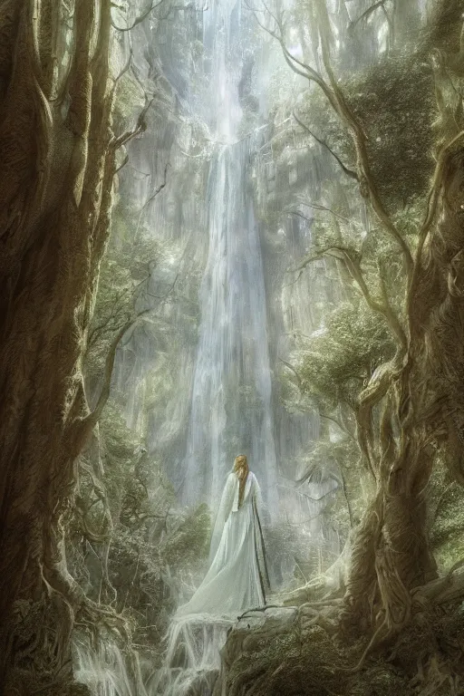 Prompt: Galadriel's glade, detailed matte painting, cinematic, Alan Lee, Artstation