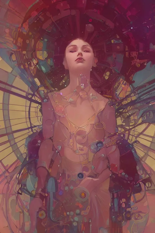 Prompt: A beautiful robotic woman dreaming, cinematic lighting, soft bokeh, sci-fi, modern, colourful, highly detailed, digital painting, artstation, concept art, sharp focus, illustration, by alphonse mucha