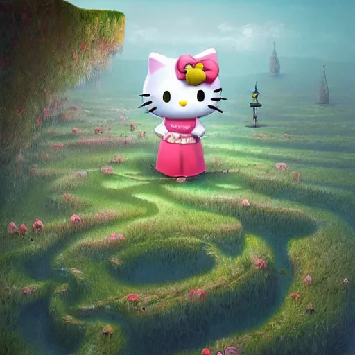Prompt: Hello Kitty, artwork by Gediminas Pranckevicius,