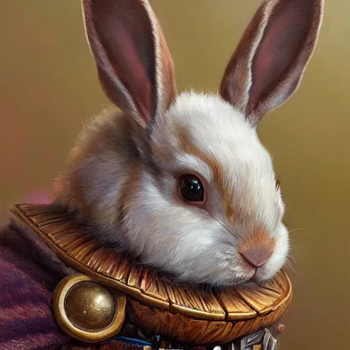 Prompt: Brown dwarf bunny rabbit with white colored nose and white stripe on forehead as a fantasy D&D character, portrait art by Donato Giancola and James Gurney, digital art, trending on artstation