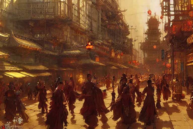 Prompt: wuxia, steampunk city, painting by gaston bussiere, craig mullins, j. c. leyendecker