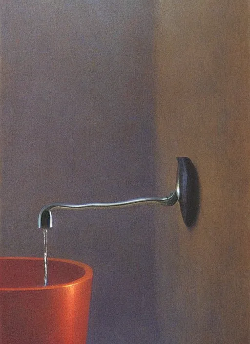 Image similar to water faucet dripping Edward Hopper, Zdzislaw Beksinski highly detailed