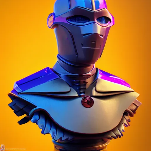 Image similar to hyperrealistic 3 d render of a colorful bust of knight with futuristic fashion elements created by ludvig holmen, brilliantly colored, kingdoms of ether, octane render, 3 d animated, unreal engine 5, volumetric lighting, hdr, cinematic atmosphere, smooth surface, 8 k