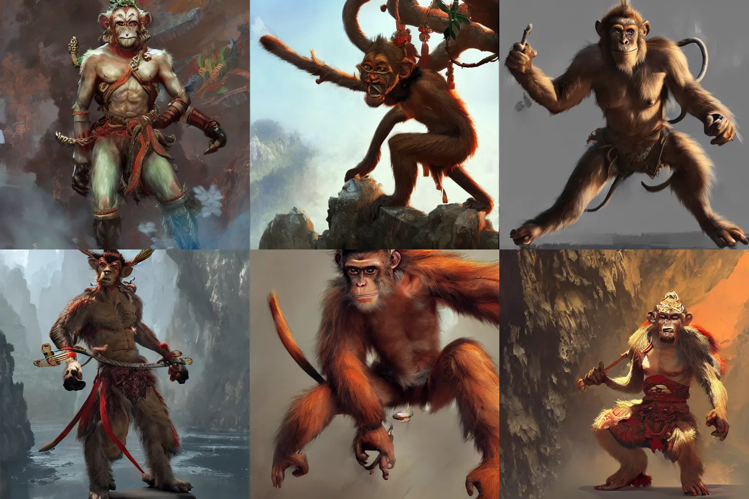 Prompt: tang mo, Vanara, humanoid monkey fantasy race ,wukong, monkey king, by craig mullins, featured on artstation