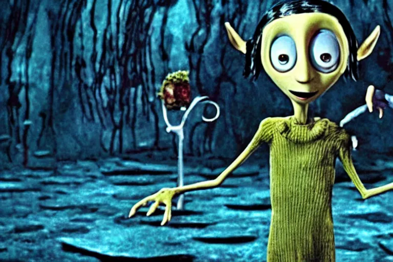 Prompt: a film still of a weird creature in 2009 film Coraline, high quality