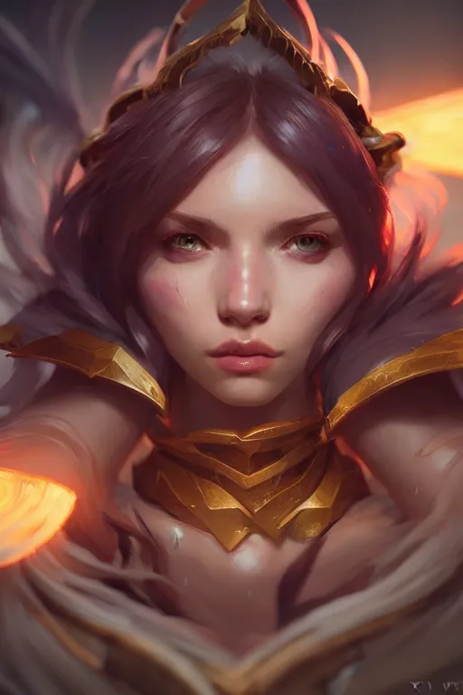 Image similar to league of legends portrait, au naturel, hyper detailed, digital art, trending in artstation, cinematic lighting, studio quality, smooth render, unreal engine 5 rendered, octane rendered, art style by klimt and nixeu and ian sprigger and wlop and krenz cushart.