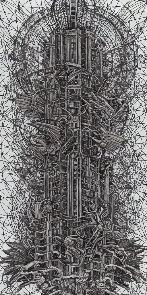 Prompt: colossal Beelzebub flower in the middle of post soviet constructivist cityscape, Stalinist architecture, brutalist architecture, ultradetailed, Intricate by James Jean and MC Esher and H.R. Giger