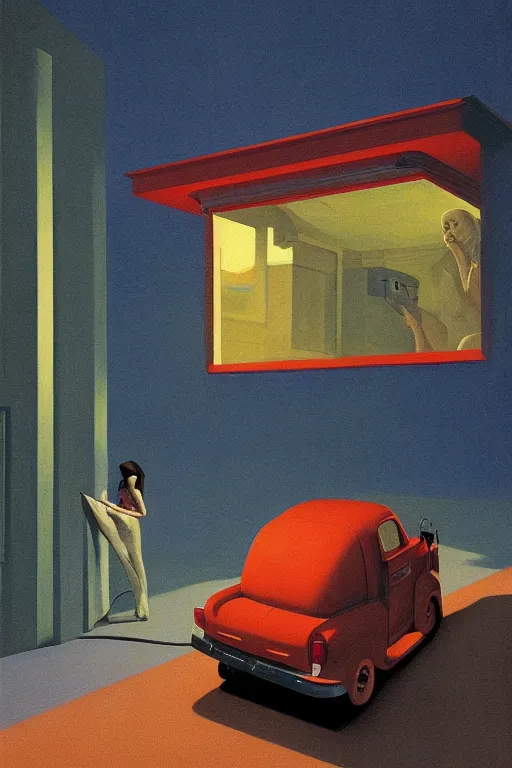 Image similar to woman put the truck through her head Edward Hopper and James Gilleard, Zdzislaw Beksisnski, higly detailed