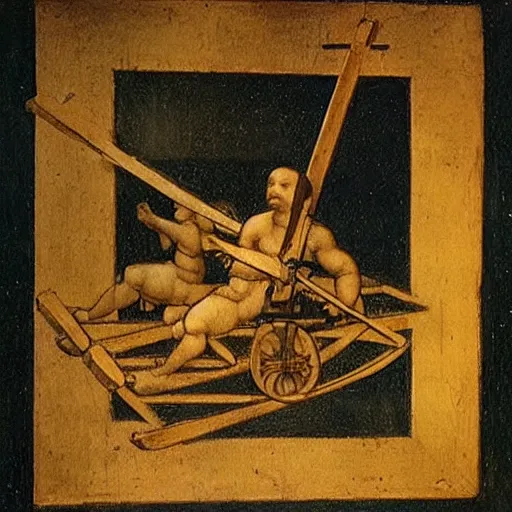 Prompt: Leonardo da Vinci sketch of a catapult for launching babies