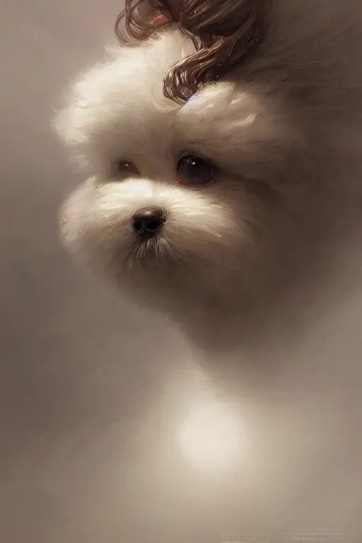 Prompt: cute adorable shih-poo, realistic and ultra intricate detailed soft painting, volumetric lighting, mist, Artstation, Tom Bagshaw Yasushi Nirasawa Moebius artstyle, unreal render, depth of field